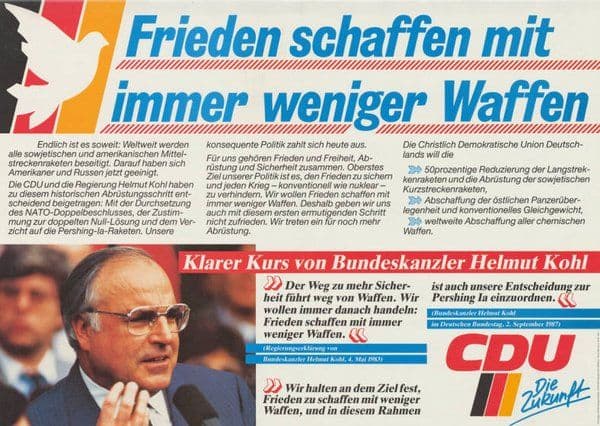 Frieden schaffen mit immer weniger Waffen Textplakat der CDU