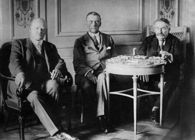 Die Außenminister Deutschlands, Englands und Frankreichs bei den Verhandlungen von Locarno